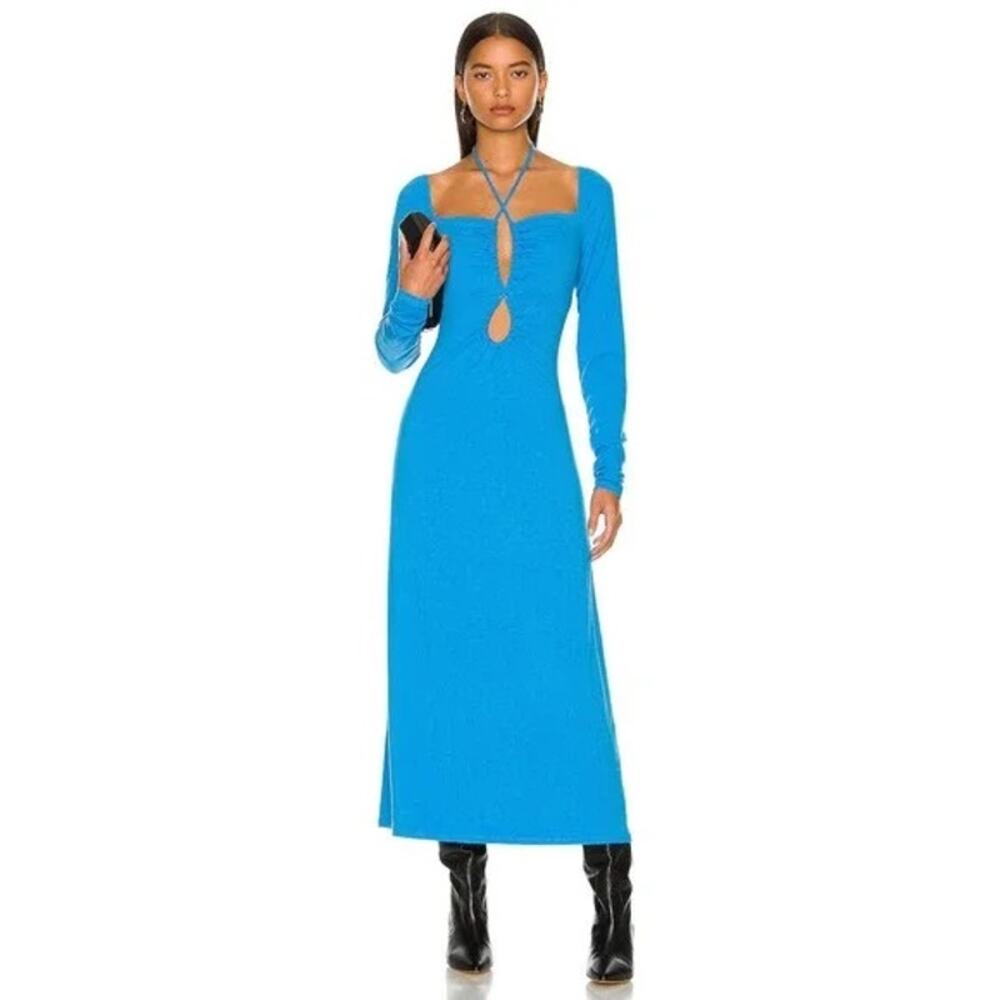 AFRM Bright Blue Long Sleeve Maxi Dress with Keyhole Neck